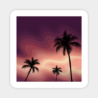 Palm Tree Silhouette Against a Sunset, Landscape Digital Illustration Magnet