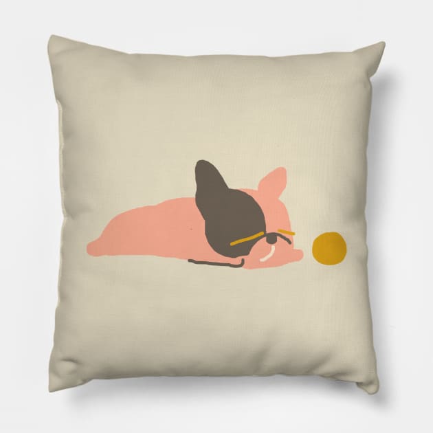 Bored Frenchie Abstract Pillow by huebucket