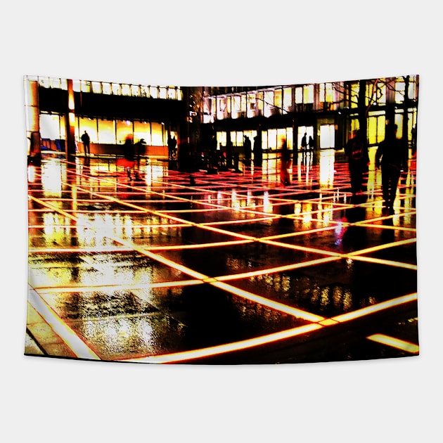 Finsbury Avenue Square, London, at night - surreal city photo in red and orange Tapestry by AtlasMirabilis