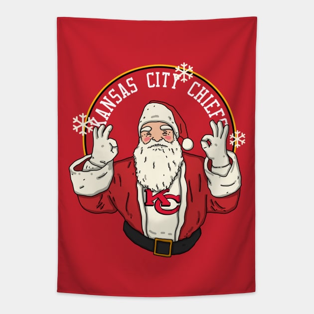 Santa Claus Loves Kansas City Chiefs Tapestry by Luna Illustration