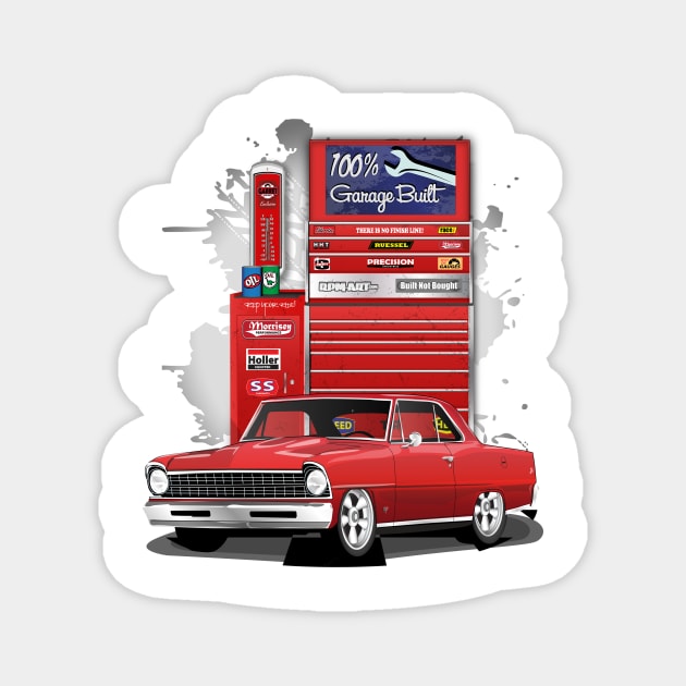 1967 Bolero Red Chevrolet Nova Garage Built Print Magnet by RPM-ART