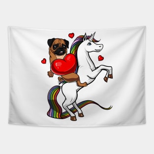 Pug Dog Riding Unicorn Tapestry