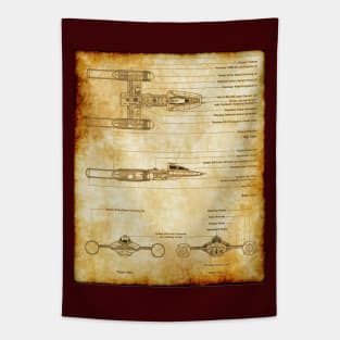 Rebel Fighter-Bomber Parchment Blueprint Tapestry