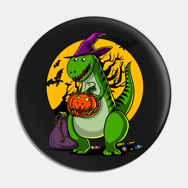 Halloween T-Rex Dinosaur Pumpkin Pumpkasaurus Scary Pin by underheaven