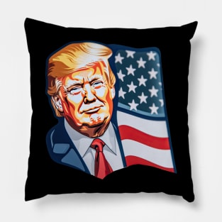 Donald Trump Pop Art With American Flag Waving Pillow