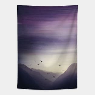 Purple Mountains - Alps in Morning Mist Tapestry