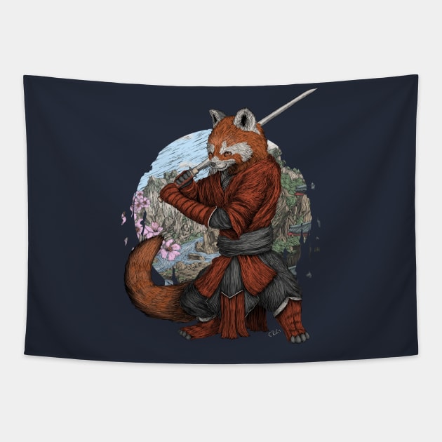 Red Panda Samurai Tapestry by Walking in Nature