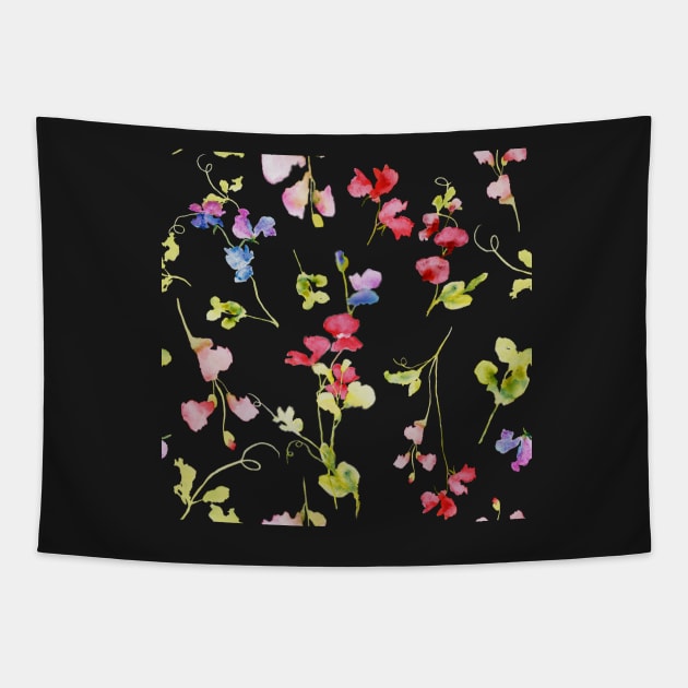 Sweet peas repeat pattern, white background Tapestry by RSHarts