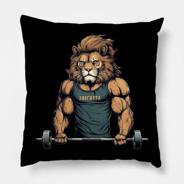 lion at gym Pillow by lets find pirate