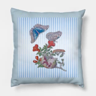 Blue Morpho Butterfly On Pomegranate Pillow