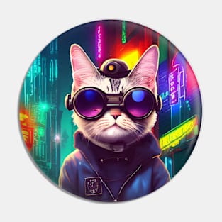 Cool Japanese Techno Cat In Japan Neon City Pin