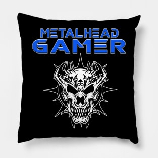 Metalhead Gamer Demon Skull Blue Pillow