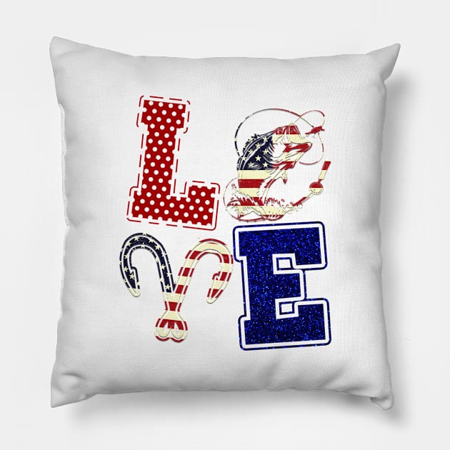 Love Fishing 4th Of July Shirt Independence Day Gift Pillow by Kelley Clothing