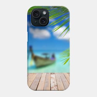 Palm and Boat in Sea Phone Case