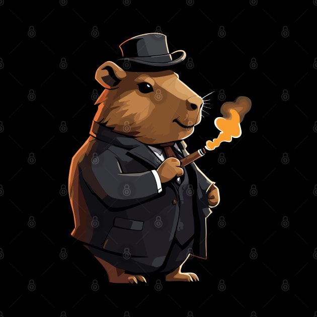 Cute Capybara Detective Smoking Cigar by MonkaGraphics