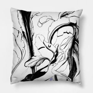 Plant in Blue Marker - Leaf of Life Miracle Leaf - White on Black Pillow