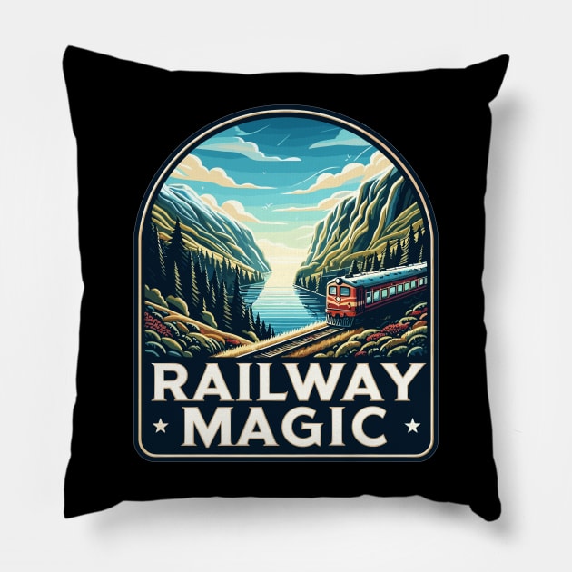 Vintage Train, Railway Magic Pillow by Vehicles-Art