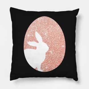 Easter Bunny Silhouette in Rose Gold Faux Glitter Easter Egg Pillow