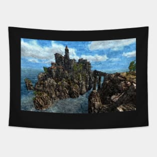 Castle on rock isle Tapestry