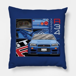 Nissan Skyline GTR R34 Drawing Vector Pillow