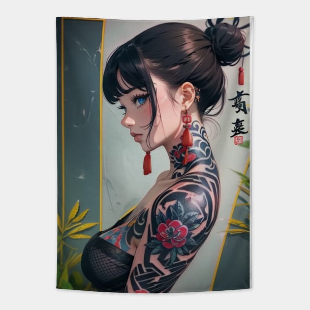 tattoo girl Tapestry by CandyShop