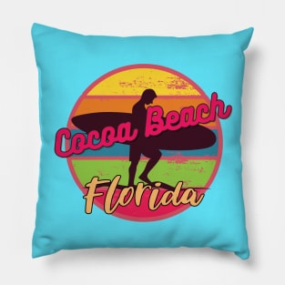 Cocoa Beach Florida Surfing Retro Sunset Pillow