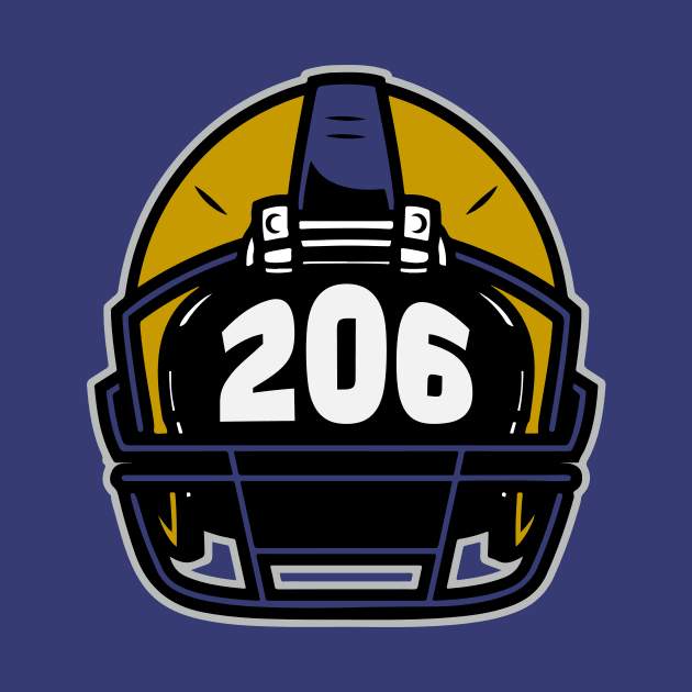 Retro Football Helmet 206 Area Code Seattle Washington Football by SLAG_Creative