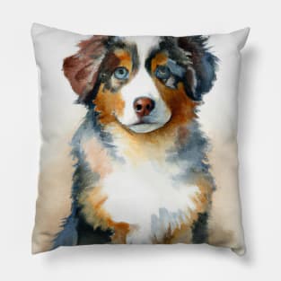 Miniature American Shepherd Watercolor Painting - Dog Lover Gifts Pillow