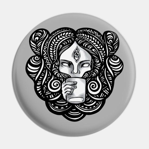 Trippy Coffee Girl Pin by asiancoffeegirl