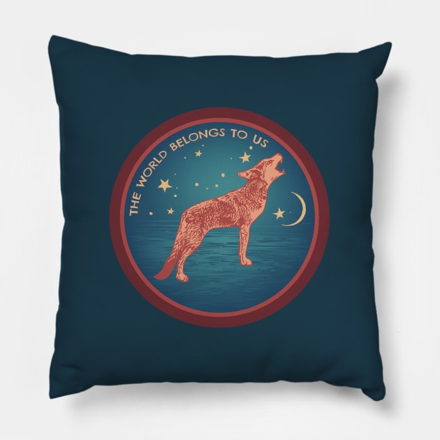 Coyotes Howl At Night Linocut Style Pillow by Spatium Natura