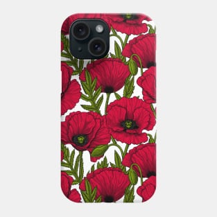 Red poppy garden on white Phone Case