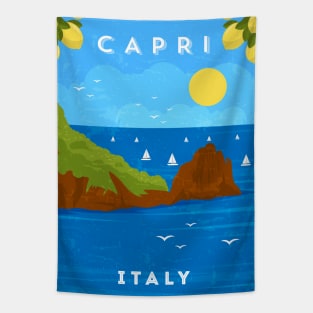 Capri, Italy. Retro travel minimalist poster Tapestry