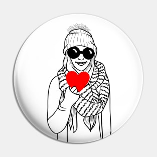 Girl in sunglasses holding heart Pin