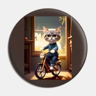 Cat on a Bicycle - Modern Digital Art Pin