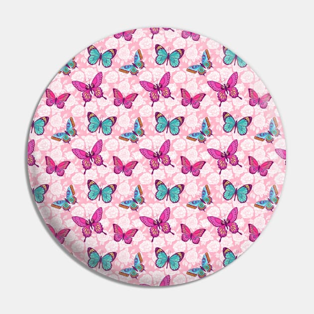 Pink Butterfly Blue Butterfly Pattern Pin by PadMode