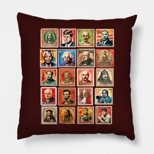 Postage Stamps Great Characters from History Pillow