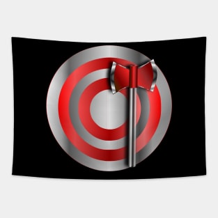 Straight Handle Silver Red Stripe Target and Throwing Hatchet Tapestry