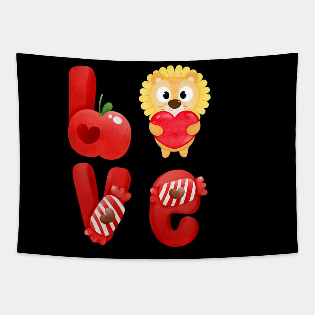 Love Heart Lion Valentine Day Lion lover gift Tapestry by Neldy