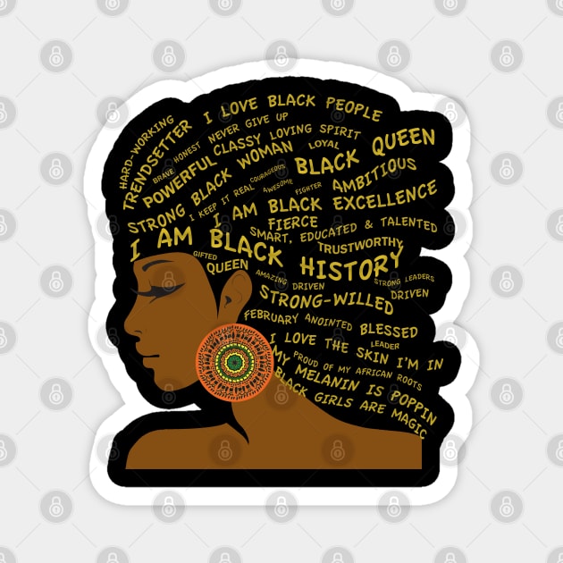 I Am Black History & Excellence Hair Word Art Magnet by blackartmattersshop