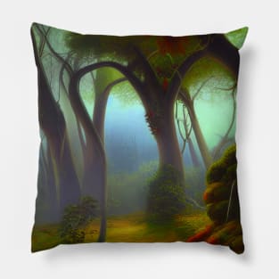 Digital Painting Scene Of a Lake Between Many Colorful Plants, Amazing Nature Pillow