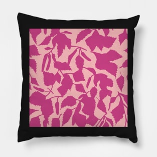 Birch leaves fuchsia on light pink seamless pattern Pillow