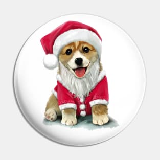 Puppy dog in Santa Claus costume Pin