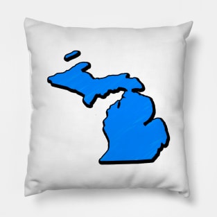 Bright Blue Michigan Outline Pillow