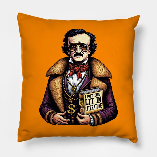 Edgar Allan Poe I Put The Lit In Literature Pillow by Poe & Co. Lit