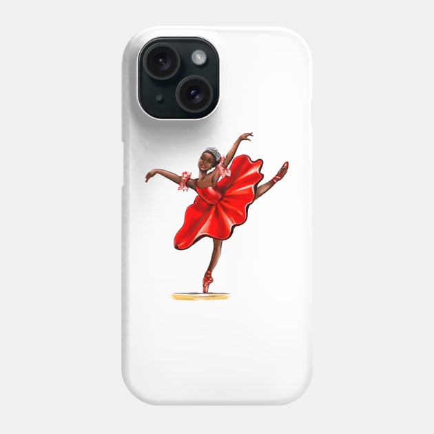 Ballet in red pointe shoes 2, dress and crown - ballerina doing pirouette in red tutu and red shoes  - brown skin ballerina dancing Phone Case by Artonmytee