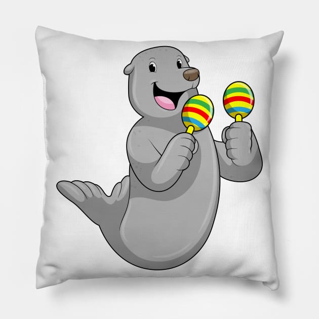 Seal as Musician with Maracas Pillow by Markus Schnabel