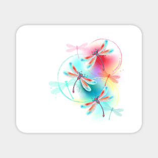 Red dragonflies on watercolor Magnet