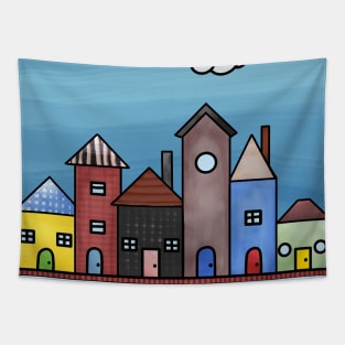 Whimsical City Street Tapestry