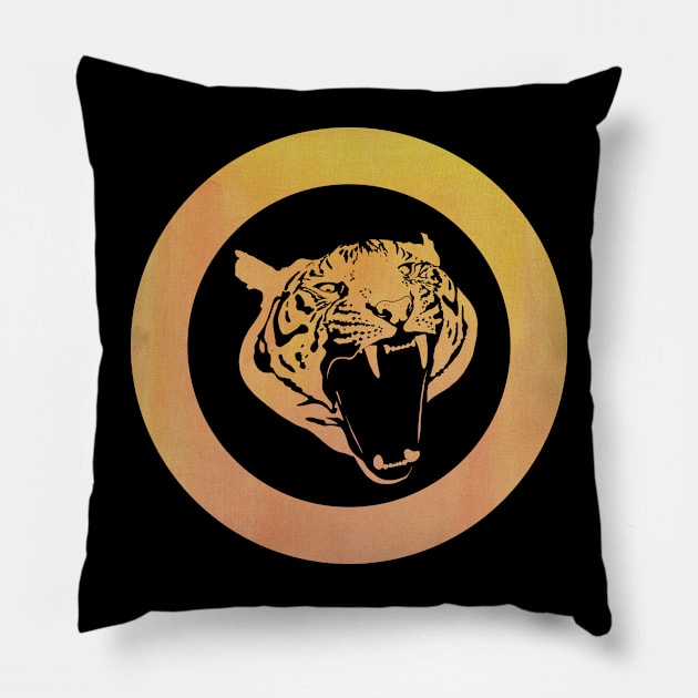 Roaring Tiger Line Drawing Pillow by Moon Lit Fox