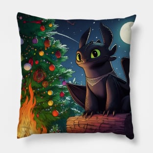 Christmas Dragon Wonderland: Festive Art Prints Featuring Whimsical Dragon Designs for a Joyful Holiday Celebration! Pillow